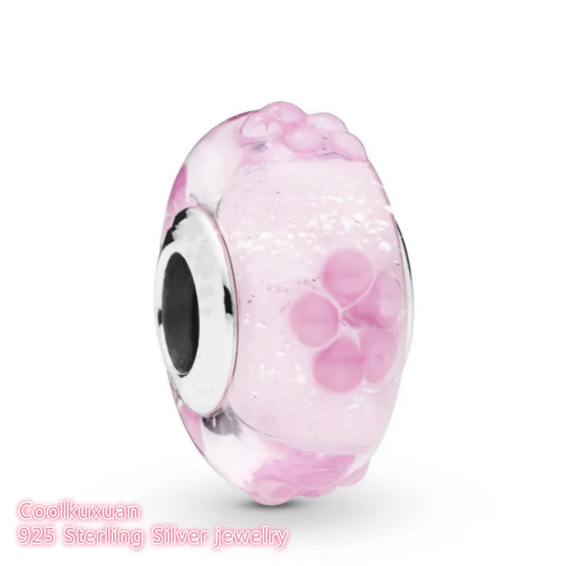 

2019 Spring Original 100% 925 Sterling Silver Pink Flower Glass Charm beads Fits Pandora bracelets Jewelry Making