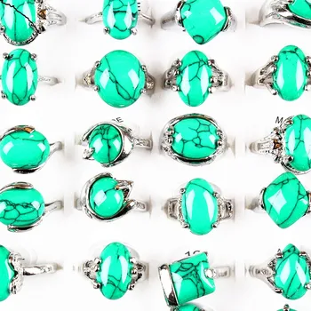 

Wholesale 20pcs Mix Styles Women's Girl's Fashion Green Stone Silver Jewelry Rings Party Gifts