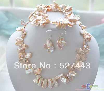 

Wholesale free shipping >>P3772 18mm PINK lamina KESHI REBORN PEARL NECKLACE BRACELET EARRING