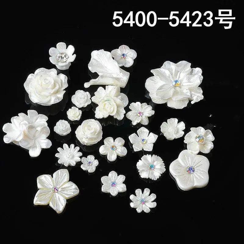 100pcs/pack White Color Flower Charms Small Resin Flower with crystal Pendant fit Wedding Head
