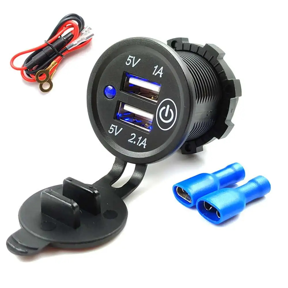 

12V-24V Car Motorcycle Cigarette Lighter Dual USB Socket Outlet Plug Power Adapter Charger With 60CM Cable For Mobile Phone