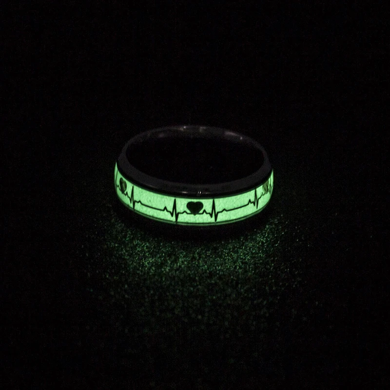 1pc Heart Shape Luminous Ring Glowing in Dark Couple Rings For Friends Gift Stainless steel Jewelry wholesale