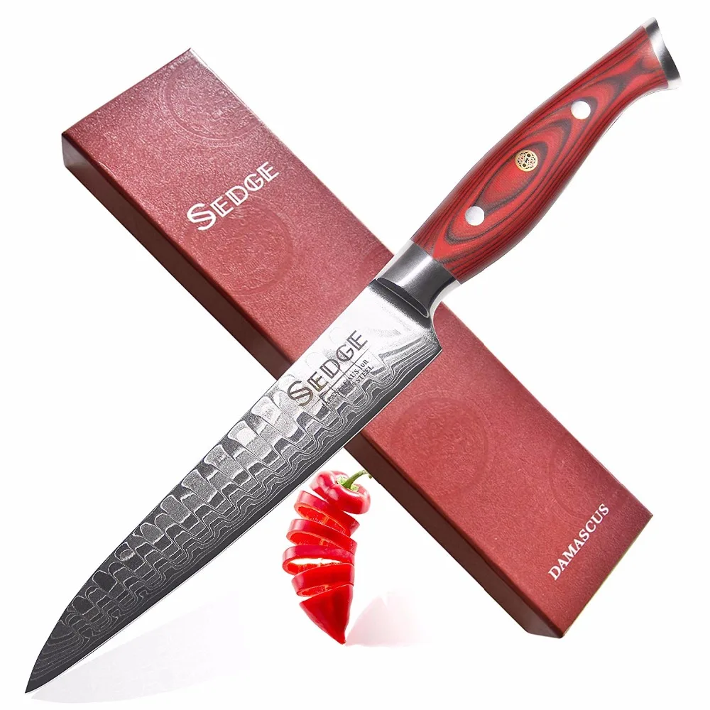 Осока резьба нарезки Ножи-Дамаск Кухня Ножи-японский AUS-10 HC Нержавеющая сталь-Эргономичный G10 ручка-подарочная коробка-8''