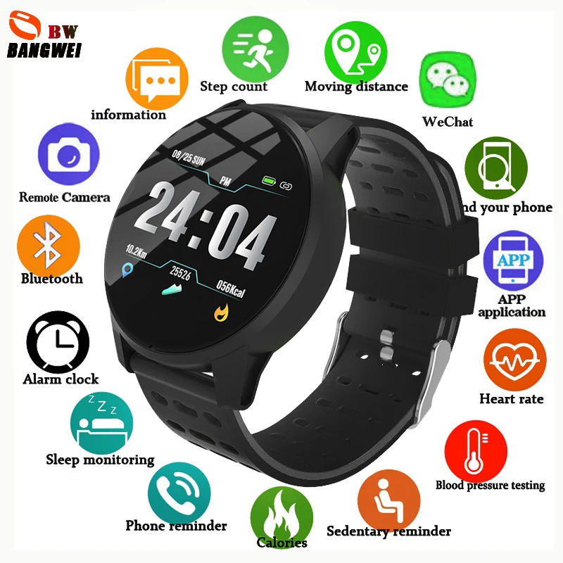 

BANGWEI Smart Sport Watch Large Dial Blood oxygen Heart Rate Monitor Calorie information Reminder IP67 Waterproof Fitness Watch