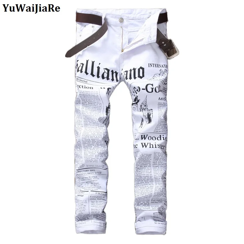 

2017 Luxury Brand Fashion Stretch Mens Jeans White Letters Printing Jeans Men Casual Slim Fit Trousers Denim Printed Jeans Pants