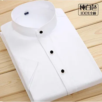 Summer cotton casual stand collar fashion tide short-sleeved men's shirt Slim professional wear men's shirt Summer cotton casual stand collar fashion tide short-sleeved men's shirt Slim professional wear men's shirt