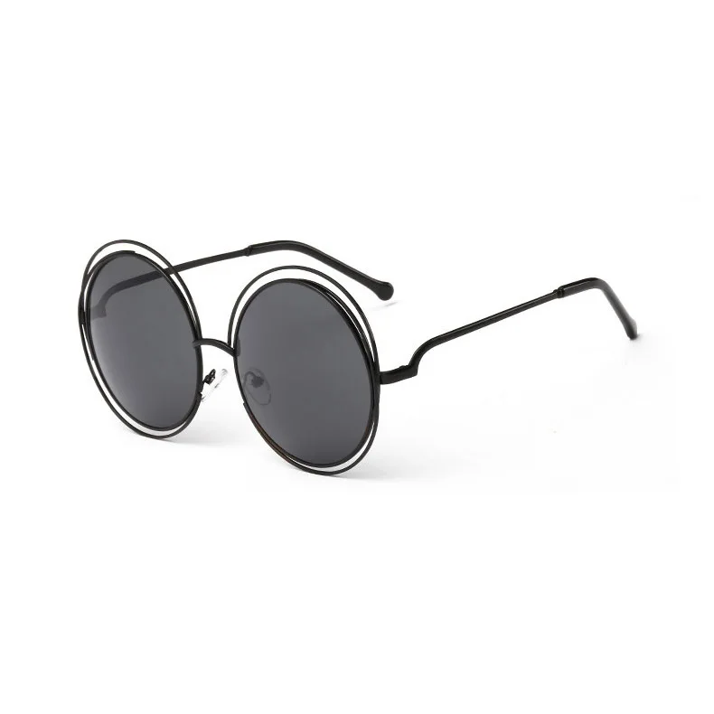 Королевская девушка высококачественный элегантный круглый провод рамка женские зеркальные солнцезащитные очки с градиентными линзами оттенки большие очки ss076 - Цвет линз: C06 Black Grey Lens