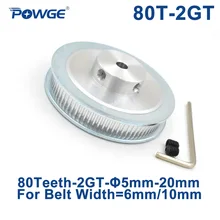 Powge polia de distribuição de 80 dentes 2gt diâmetro 6/6.35/8/10/12/14/15/16/17/19/20mm correia síncrona aberta gt2, largura 6/10mm 80 dentes 80 t