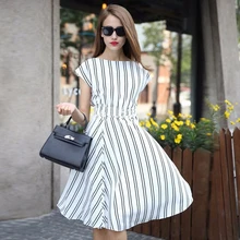 High Quality Summer Dress 2015 print Dresses brand Women Dress Vertical Stripe style Casual Dresses plus