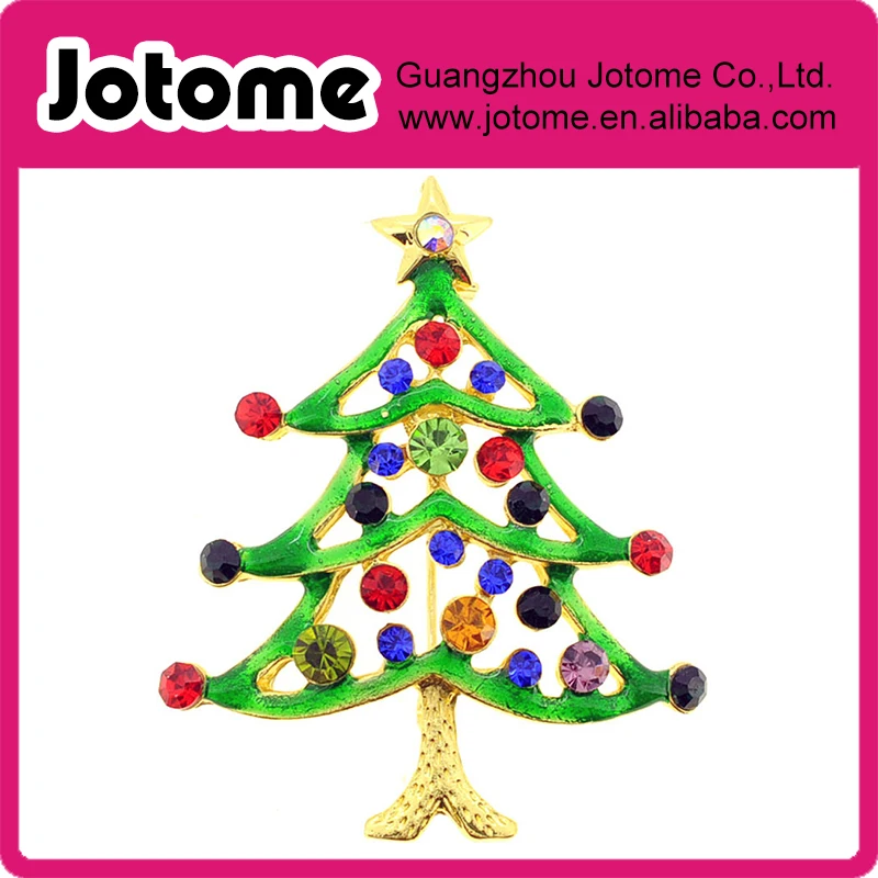Multicolor Crystal Christmas Tree Pin Brooch 1.75 x 2.125 inches