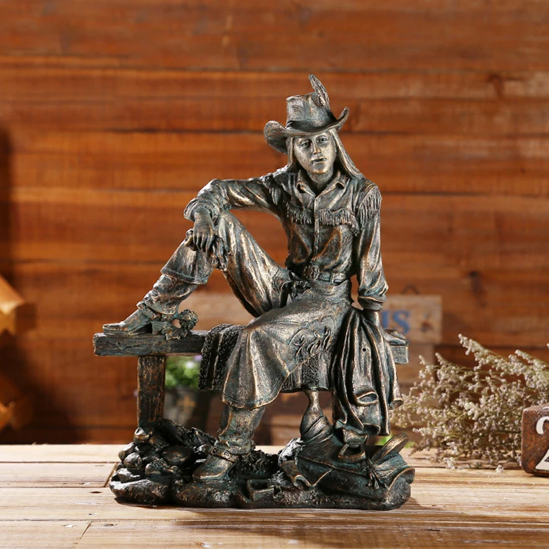 Vintage Resin American Western Cowboy Ornament Figurines Miniatures Person Statues For Home office Background Wedding Decoration