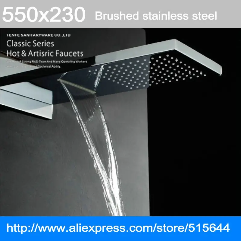 

22" Super Big Multifunctional shower head in wall 2 outlet rainfall and waterfall Brushed stainless steel