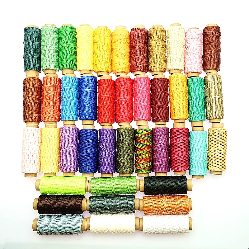 buy 6pcs set 50m 150D Woven 1mm Flat Wax Thread for DIY Leather Hand Stitching Sewing Craft Leather DIY Material Sewing Thread Set
