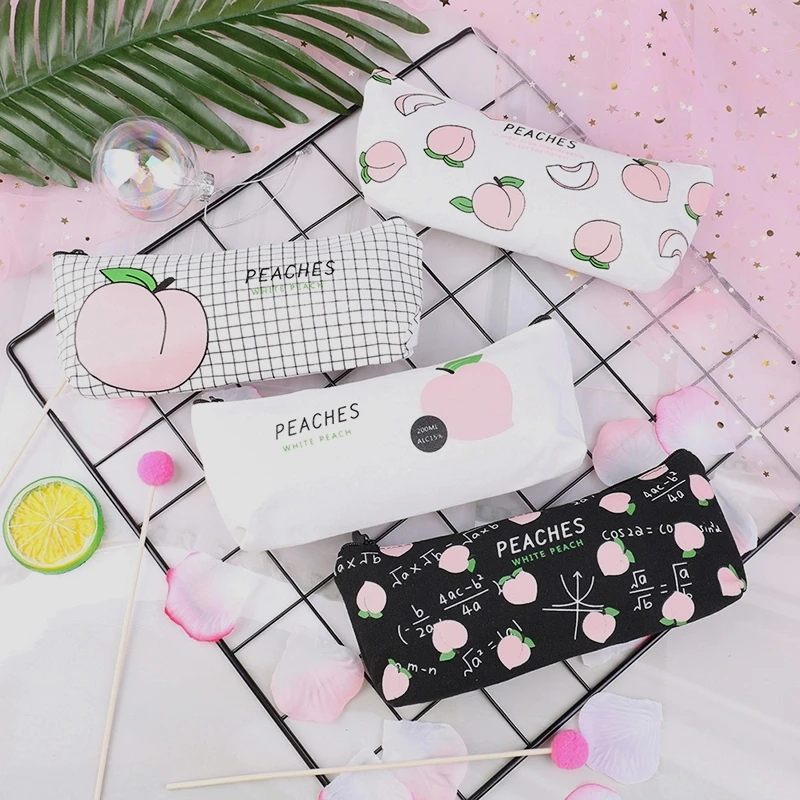New 1 Pc Fruit Peach Printed Coin Purse Cute Sweet Canvas Wallet Pencil Bag 4 Styles Hot Sale
