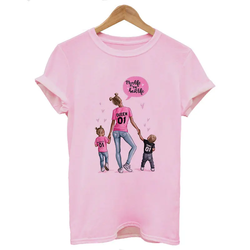 

Women Tshirt Super Mama and Baby Boy Love Life Vogue Print T Shirt Harajuku Kawaii Streetwear Pink T-shirt Tops Tee Shirt Femme