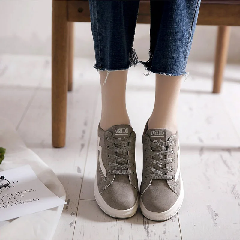 

2018 Spring New Arrivals Shoes Woman Heighten Sports Shoe Leisure Student Comfort Lightness Microfiber Lace-Up Mixed Colors