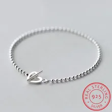SMTCAT 925 Solid Real Sterling Silver Fashion Beads Heart Star Bracelet 16cm For Teen Girls Lady Gift Women Jewelry DS1014