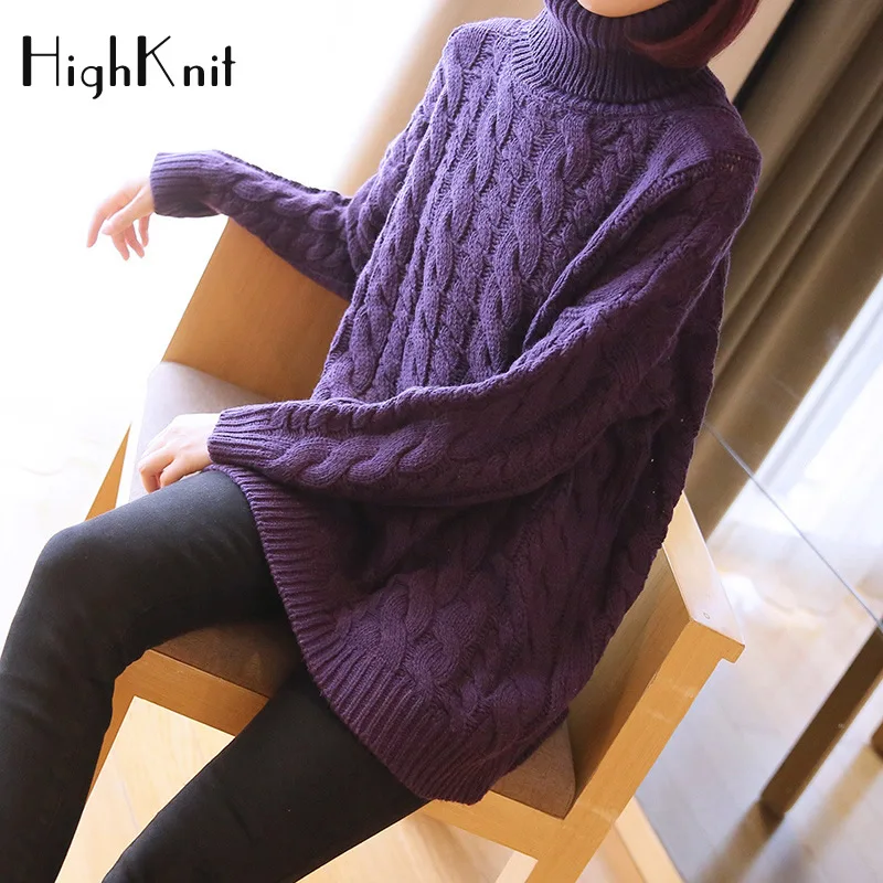 HighKnit Solid Purple Sweater Women Plus size Turtleneck Pullover Thick Warm Winter 2018 Korean Chic Pull Femme | Женская одежда