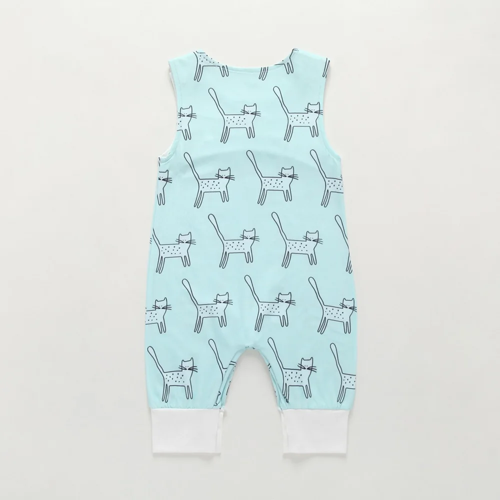 Новинка года; Bebe; Одежда для мальчиков; комбинезоны для новорожденных девочек; хлопковый комбинезон без рукавов с принтом кота для малышей