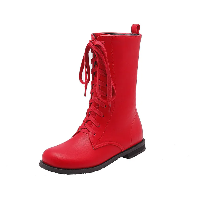 YMECHIC/Коллекция года; зимние ботинки; цвет красный, черный, желтый; студенческие ботильоны в байкерском стиле на шнуровке с перекрестной шнуровкой; женская обувь - Цвет: Красный