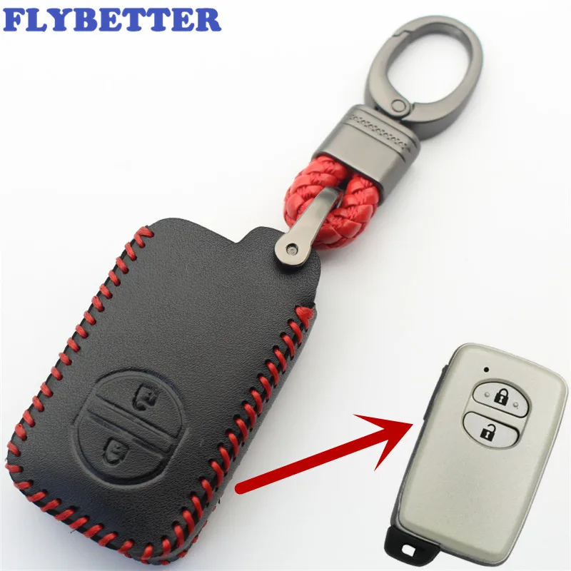 

FLYBETTER Genuine Leather KeyChain 2Button Smart Key Case Cover For Toyota Camry/Land Cruiser/Highlander/Prado (B) L328
