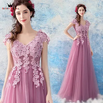 

Plus Size Evening Dresses A-line V-neck Tulle Lace Elegant Prom Party Dress Evening Gown Robe De Soiree 2020 New Fashion LS23