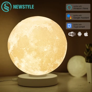 

3D Printed Smart Moon Lamp Colorful Lunar Moon Light Amazon Alexa Google Assistant WiFi Voice Control Table Desk Lamp Creative