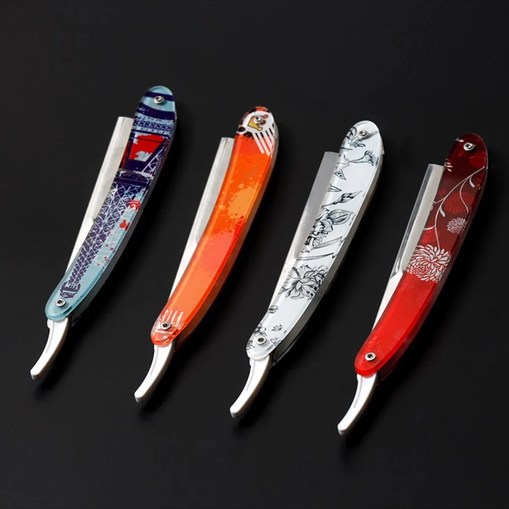 

ZY Men Straight Edge Shaving Razor Folding Knife Acrylic Salon 10 Blades Flower