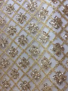 

Newest gold French net lace fabric with glitter African mesh material for wedding/party dress