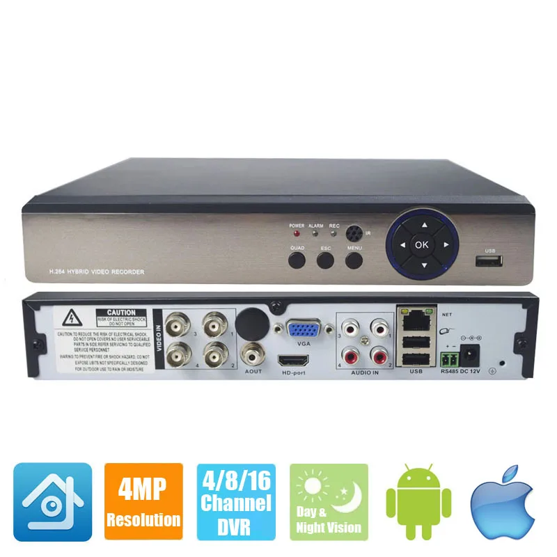4CH 8CH AHD Video Recorder H.264+ 4MP 1080P 4 8 16 Channel 5 in 1 Hybrid DVR XVi TVi CVI IP NVR For Home CCTV Cameras