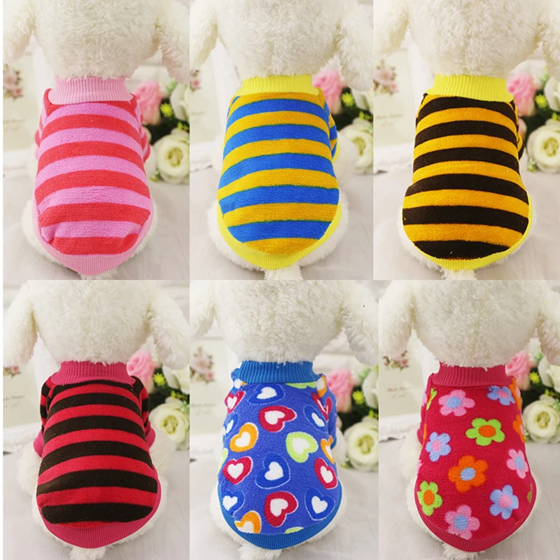 Cute Warm Dog Clothes Soft Fleece Striped Clothing For Small Pet Dogs