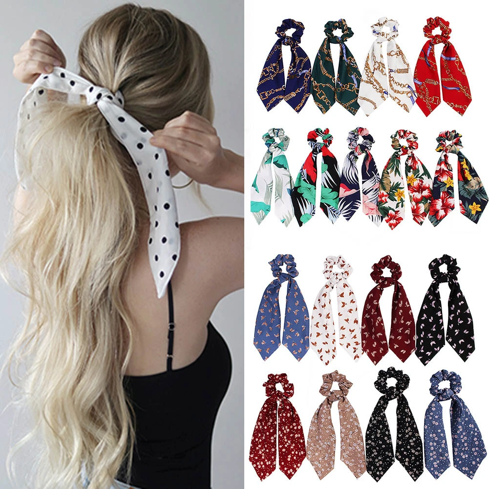 Queue De Cheval Avec Un Ruban Écharpe queue de cheval Vintage, corde élastique pour femmes, banderoles à  nœud, chouchous avec ruban, accessoires pour cheveux | AliExpress