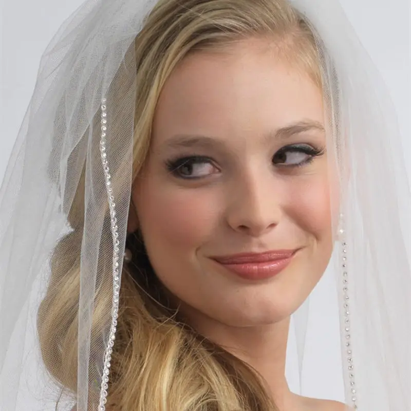 Wedding Veil Crystal Bridal Hair Accessories one layer Elbow Tulle with