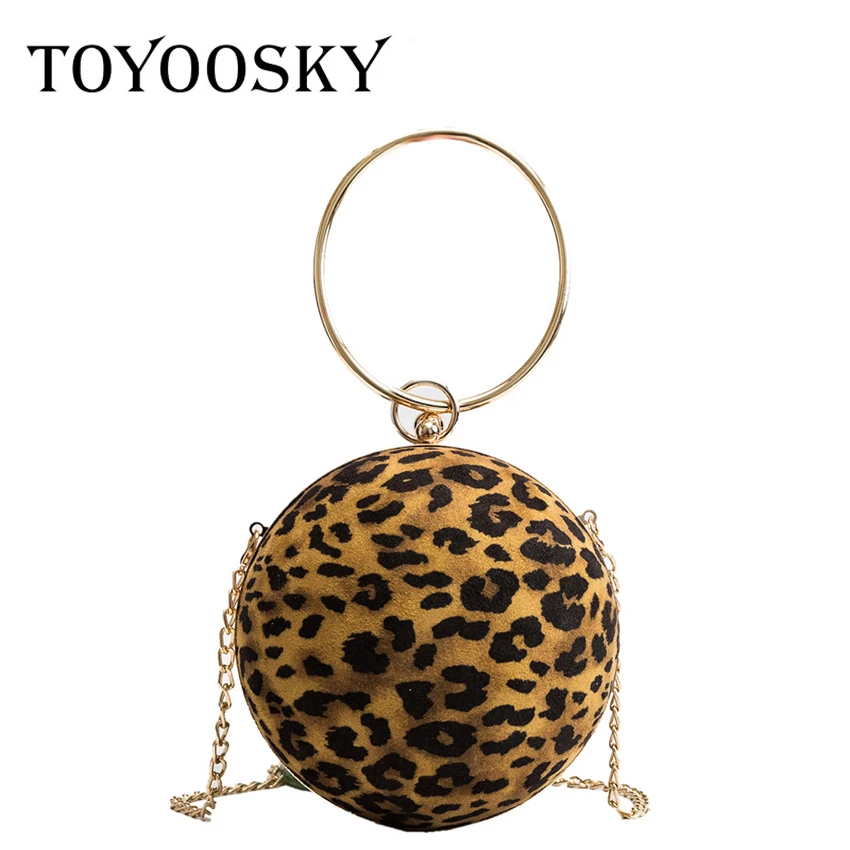

TOYOOSKY 2018 Women's Handbag Tellurion Evening Bag Leopard Round Ball Wrist Crossbody Bag Metal Handle Circular Shoulder Bag