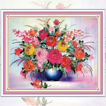 

DIY Ribbons Embroidery Floral & Flowers Decorative Canvas Painting Colored HD Prints Needlework & Cross Stitch Kit C-0042