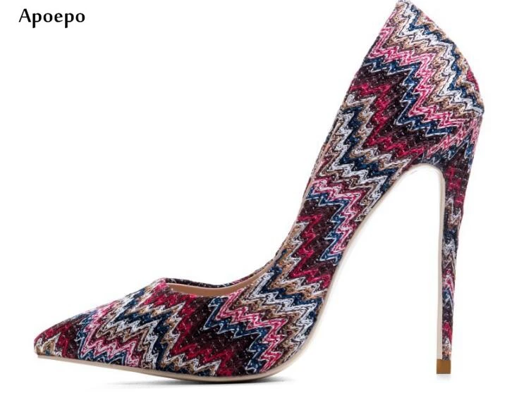 

New 2018 Hot Seling High heel Shoes mixed colors cloth braided woman pumps sexy pointed toe stiletto heels big size shoes