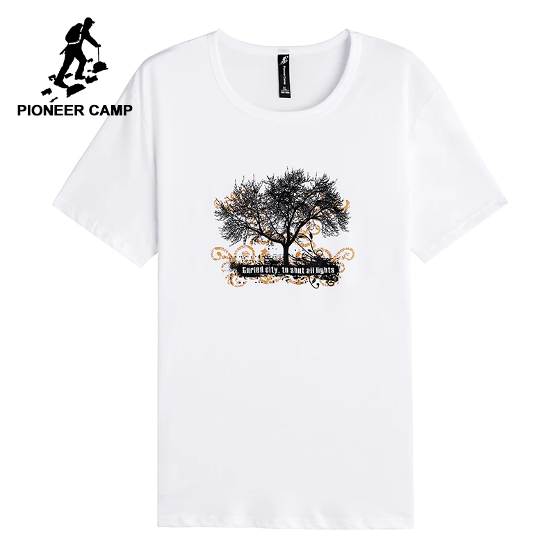 

Pioneer camp new short sleeve t shirt brand mens clothing basic style printed stylish tshirts male quality tees white ADT803004