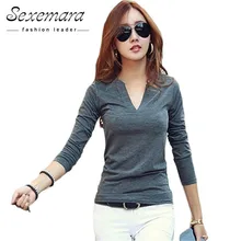 2020 solid 14 colors V Neck Blouses Sexy Slim Knitted Long Sleeve Chemise Femme Korean Tops