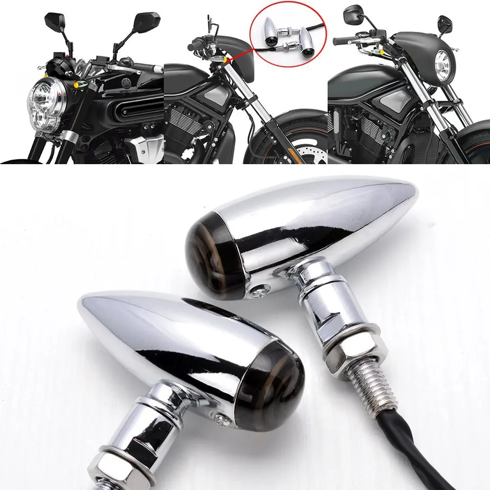 Chrome Black Bullet Metal LED Lens Motorcycle Turn Signal Indicator
