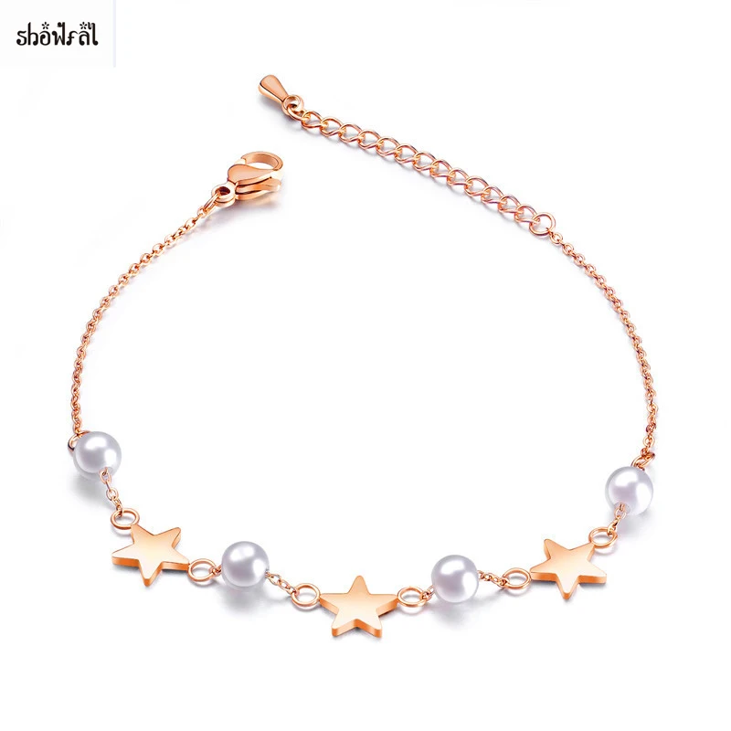 

Star Bracelet Charm Stainless Steel Chain Link Bracelet Women Bracelets Luxury Brand Titanium Bracelet Imitation Pearl Jewelry