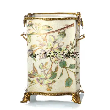 

High grade ceramic insert copper ornaments retro vase living room decoration Housewarming Gift