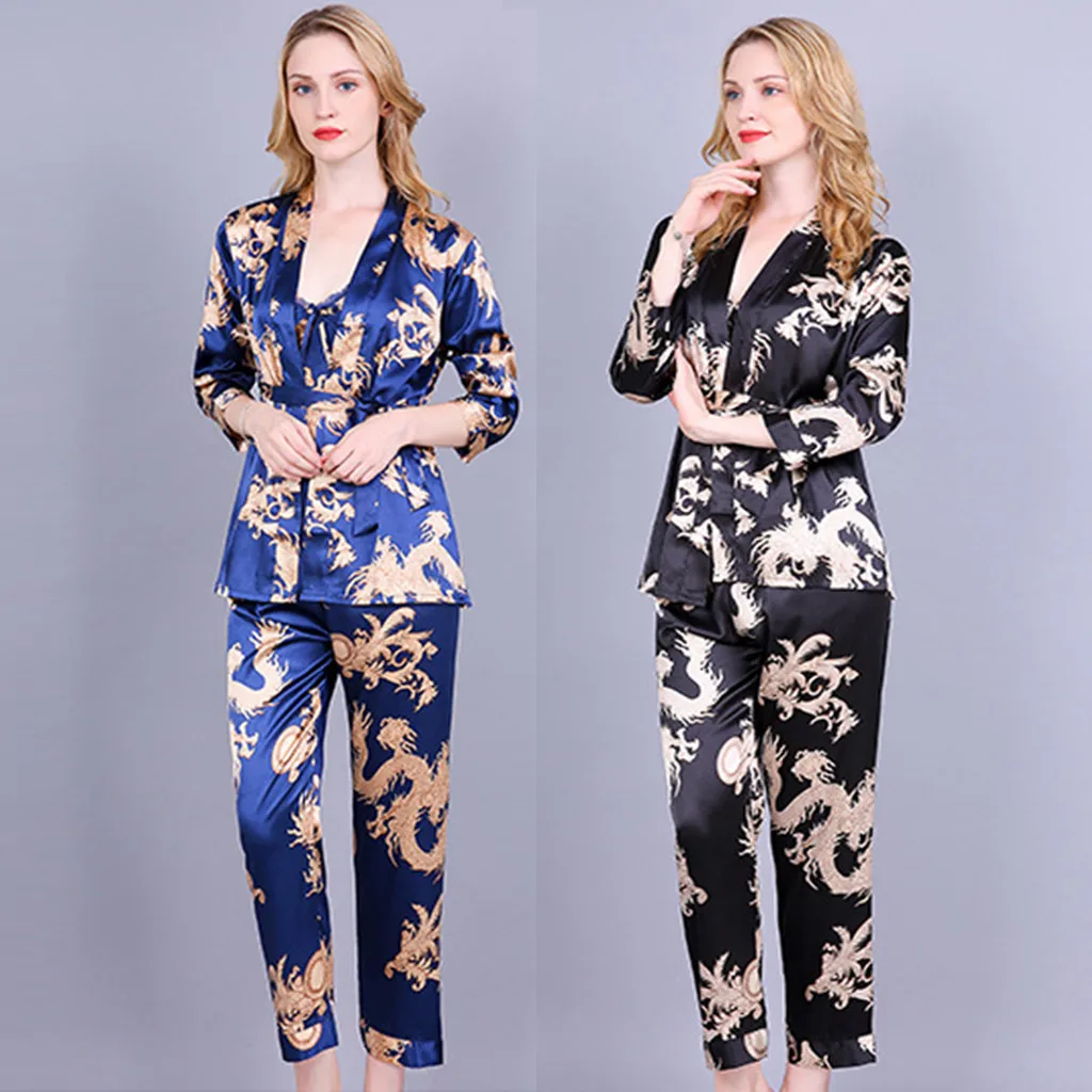

2019 Women Sleepwear Pyjamas Set Spring Summer Long Sleeve Leisure Silk Pajamas Plus Size Casual Home Night Wear Sleep Clothes