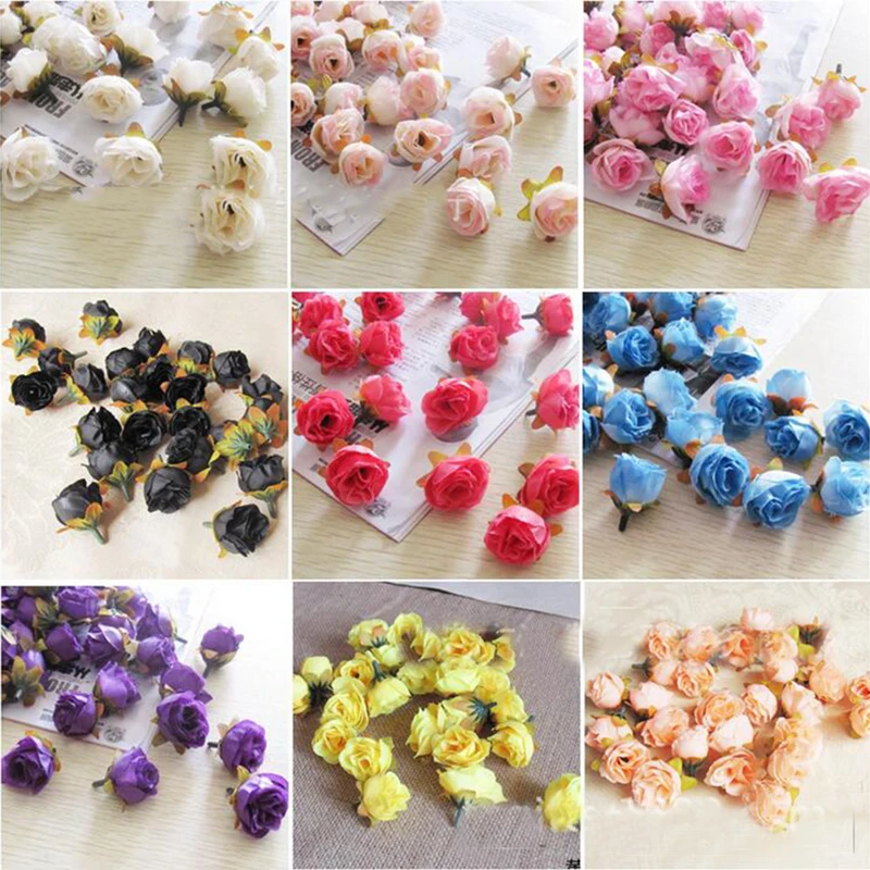 

100PCs Mini Rose Flower Head Artificial Flowers Wedding Party Christmas Olympics Home Decoration Multicolor Craft Ornaments