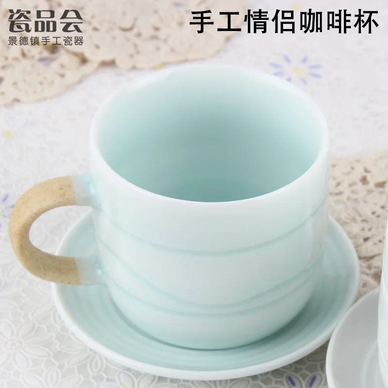 Handmade ceramic cup coffee couple cups of creative mark with the green-glazed customized Christmas gift free shipping |