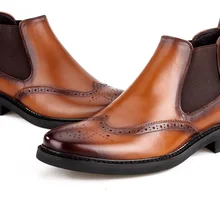Модные коричневые/черные осенние туфли-мужские ботильоны, модельные туфли, ботинки из натуральной кожи, мужские деловые ботинки с острым носком