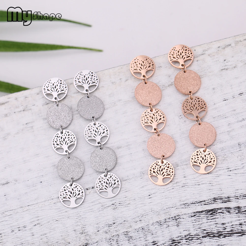 

My Shape Vintage Hollow Frosted Tree of Life Dangle Earrings Gold Silver Stainless Steel Earrings Retro Accessories Gifts Bijoux