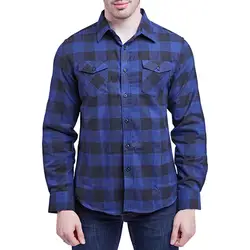 2019 Мужская рубашка модная Повседневная рубашка с длинными рукавами с двойным карманом в клетку с принтом рубашка с отложным воротником