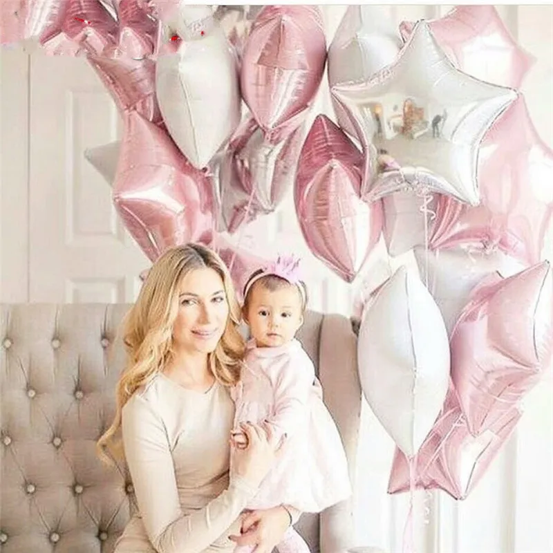 

12Pcs Baby Shower 18 inch Pink White Star Helium Foil Balloons Girls Happy Birthday Party Supplies Party Decoration Air Ball 107