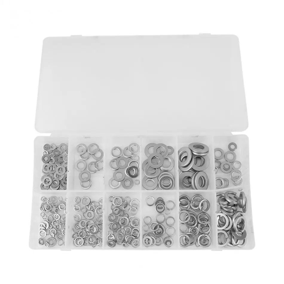 

350pcs Stainless Steel Flat Washers Spring Washer Woodworking Tool Kit M3 M4 M5 M6 M8 M10 with Box rondelles acier