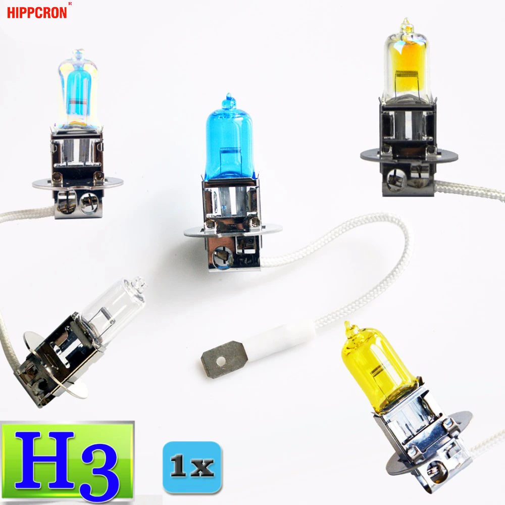 hippcron H3 Halogen Bulb 12V 55W / 100W Super White Clear Yellow ION Rainbow 2200Lm Car Headlight Lamp Quartz Glass car underglow